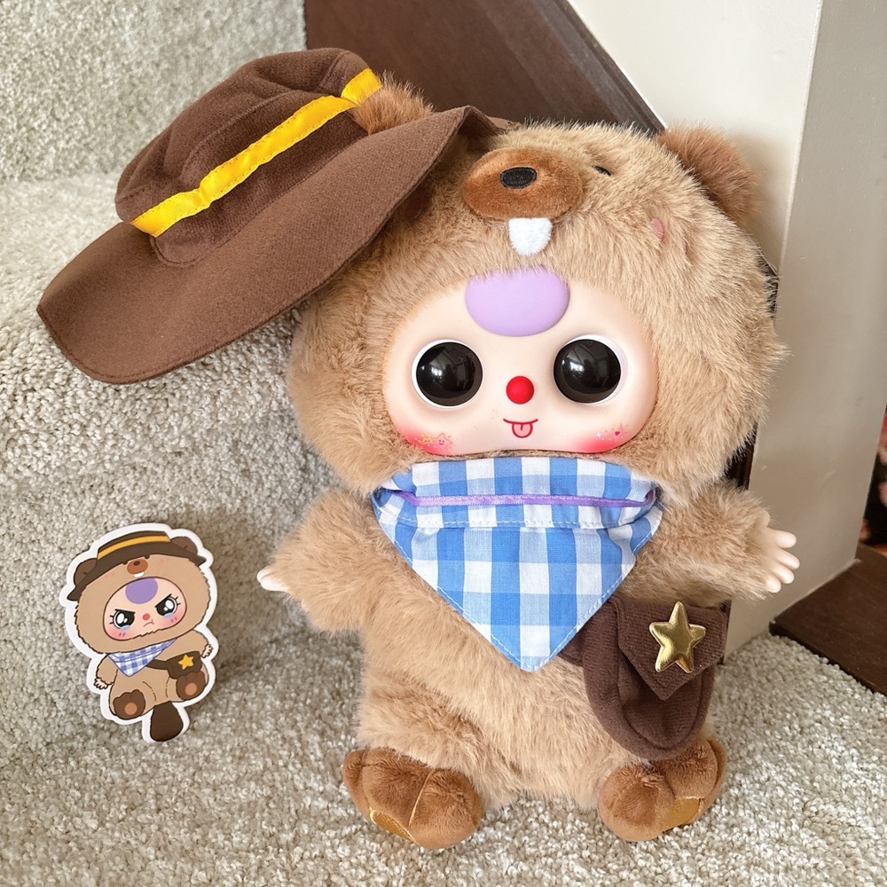 Baby three Adorable Brown Plush  Little Beaver Toy with Hat